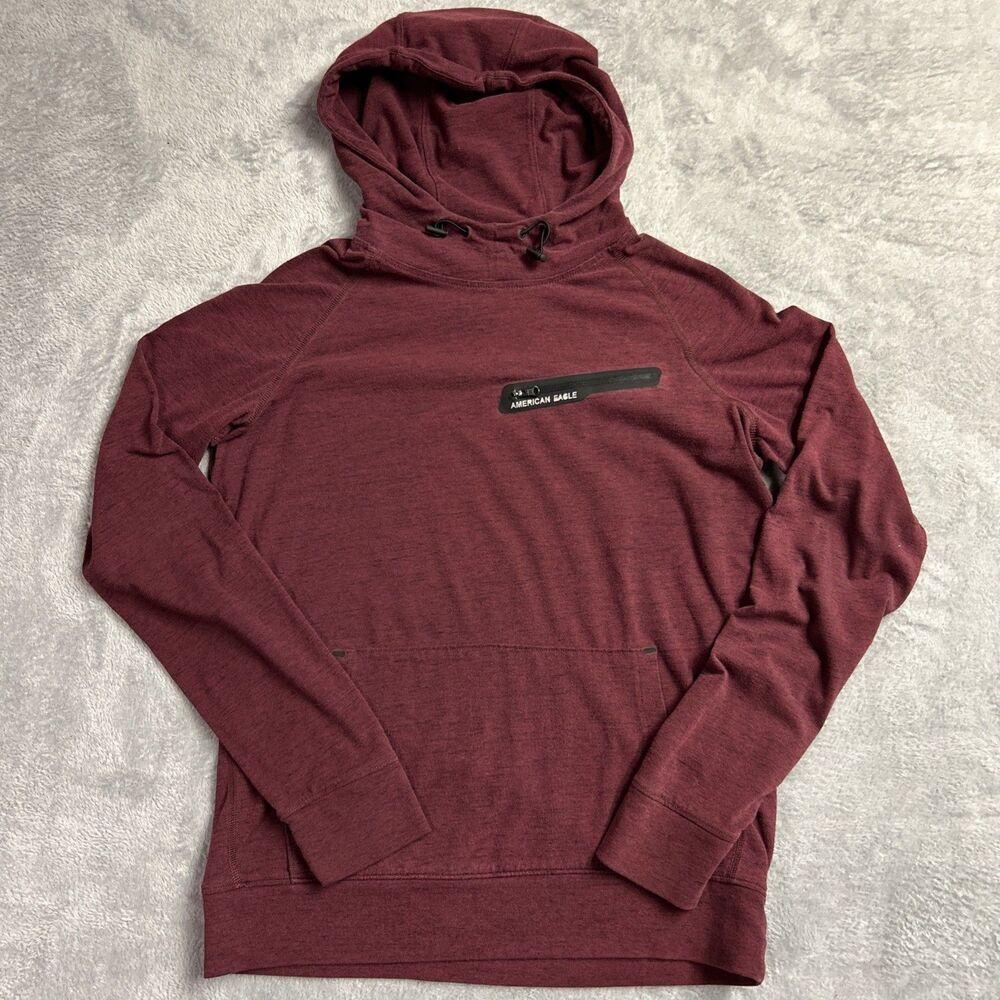 American Eagle Mens FLEX Hoodie Sweatshirt Dark Red/Burgundy Sz. S